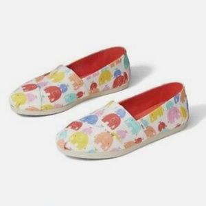 NIB Toms Alpargata White Colorful Elephant Print 9.5